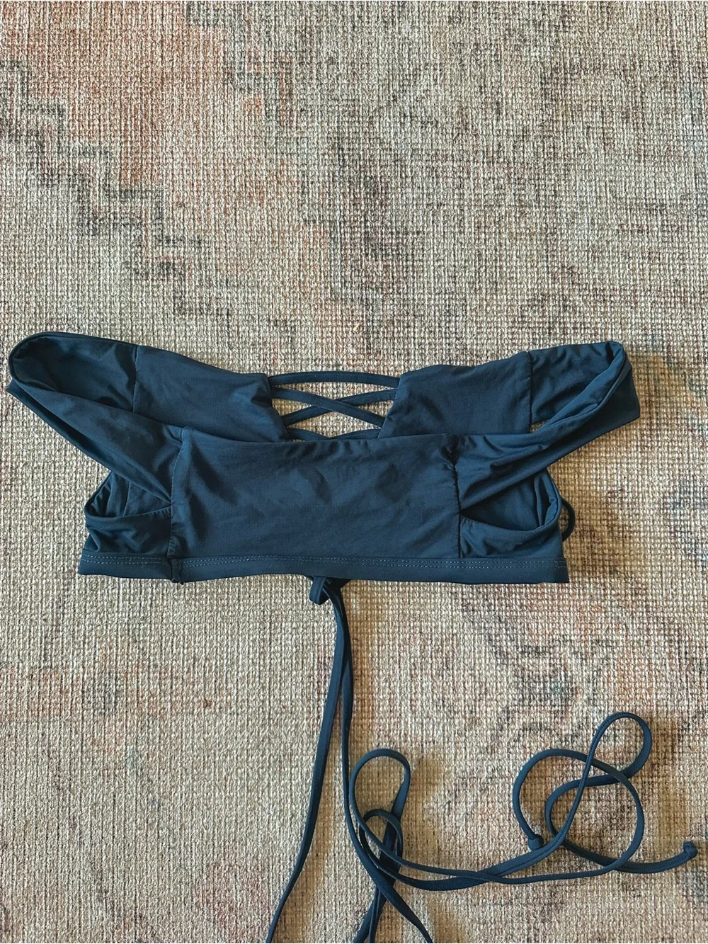 Frankies Bikinis Shiloh Top Medium Off the Shoulder Strappy Swim Blue